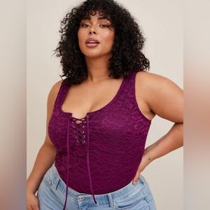 Torrid - Lace Corset Seamed Lace-Up Bodysuit in Purple